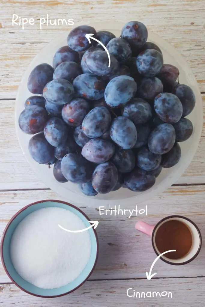 ingredients for plum jam with cinnamon 