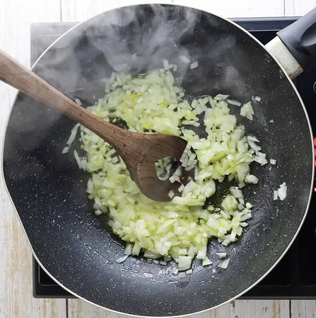 frying onions for tagliatelle