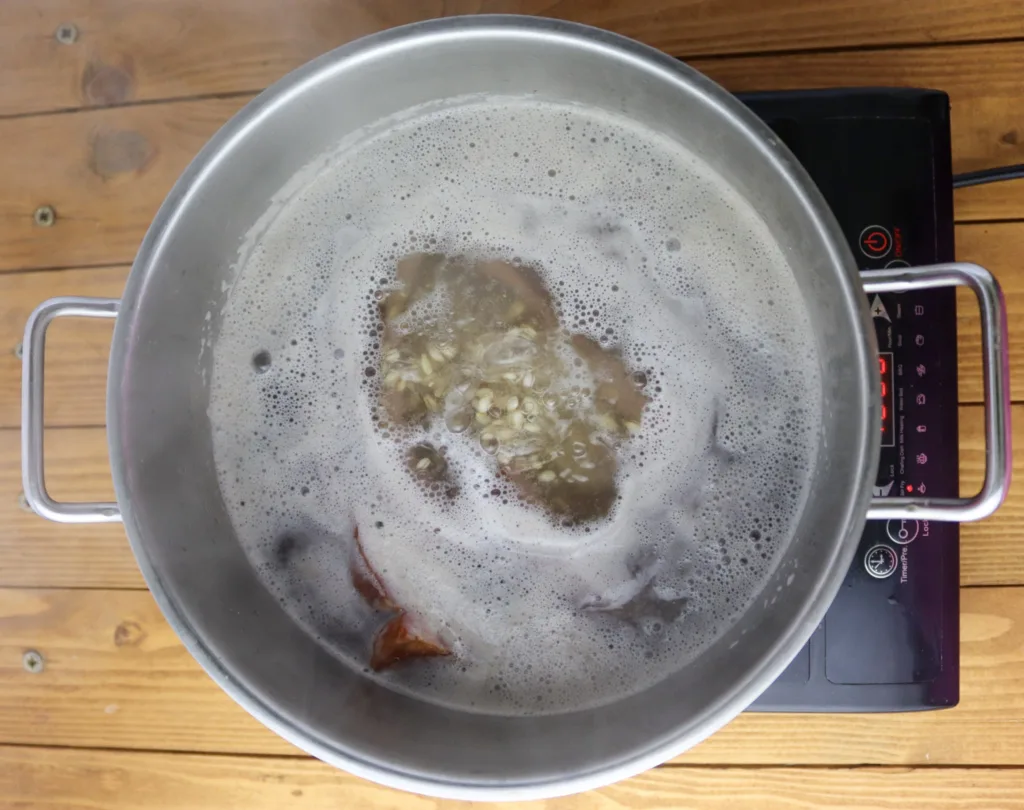 step three: bring the barley with smoked ribs to boil and let is simmer for at least an hour