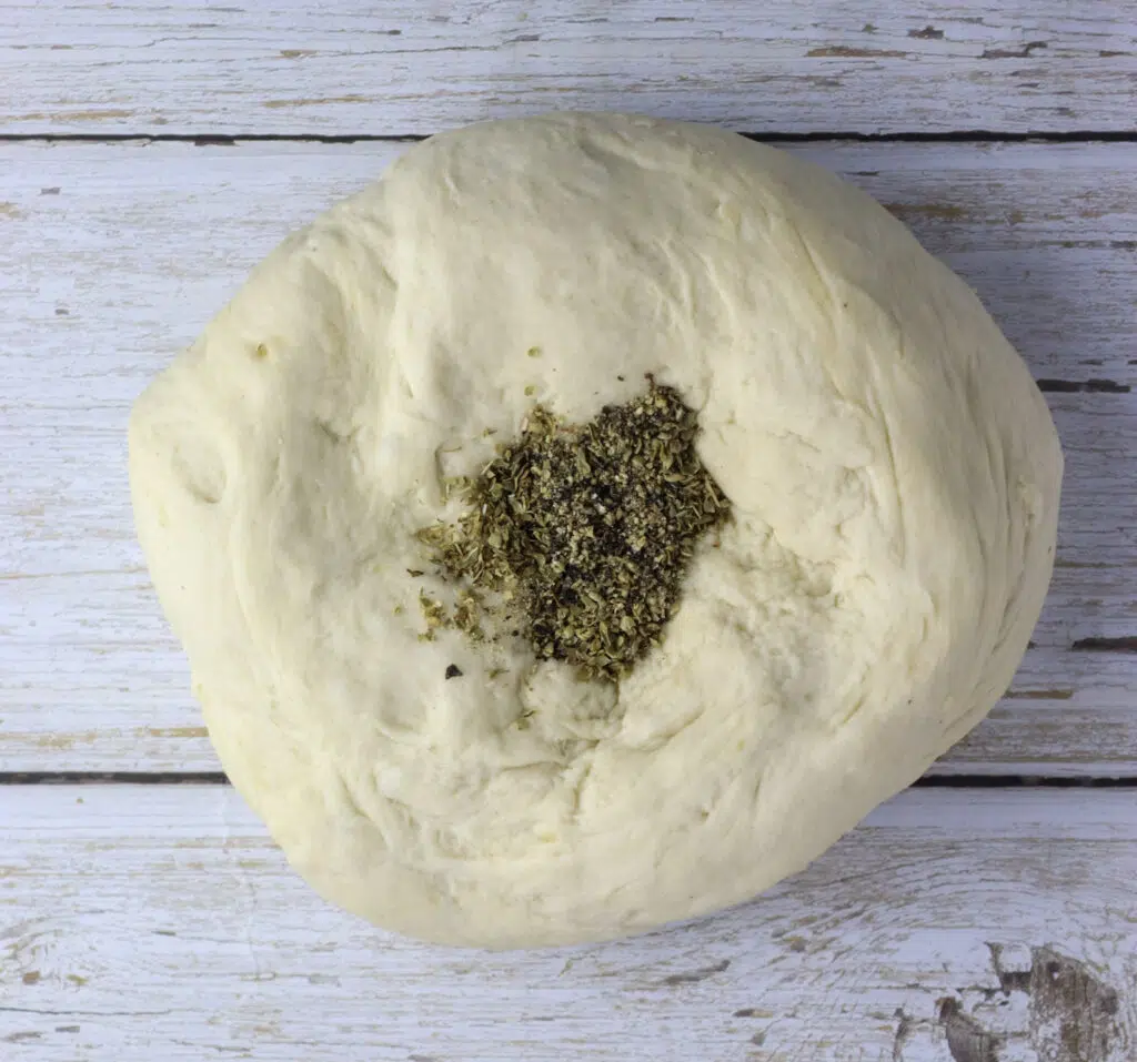 the dough before kneading again with thyme added 