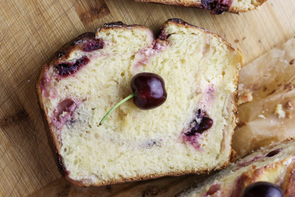 image of cherry cheese babka slice