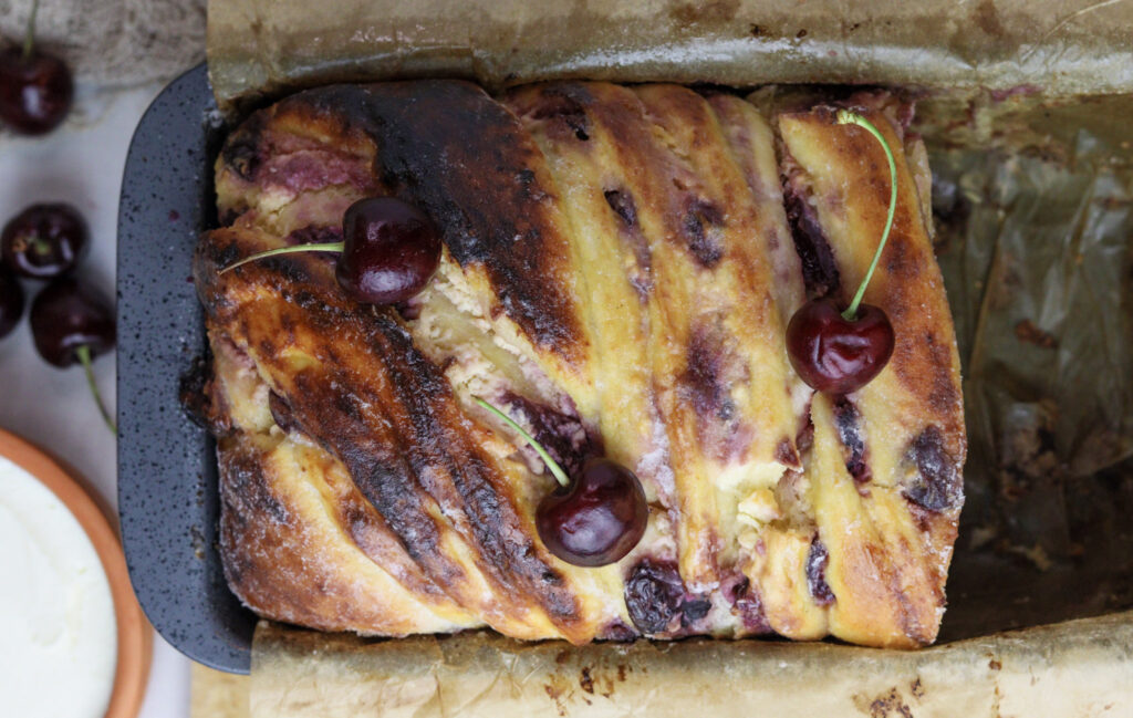 image of cherry cheese babka from the top