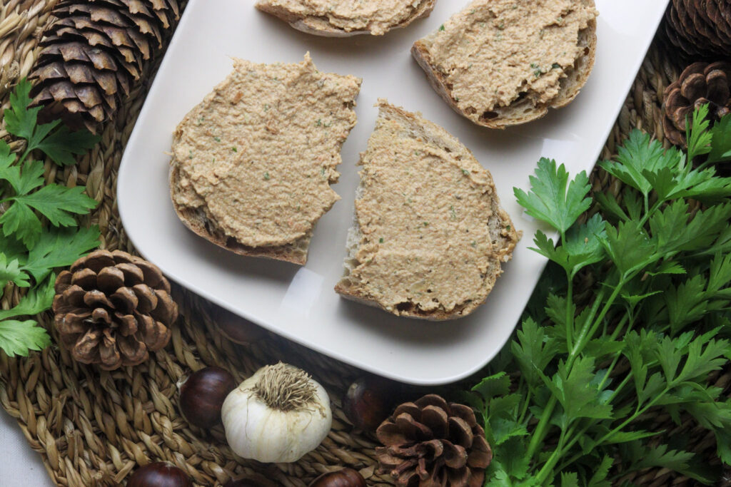 saffron milk cap mushroom pate served on slices of fresh bread